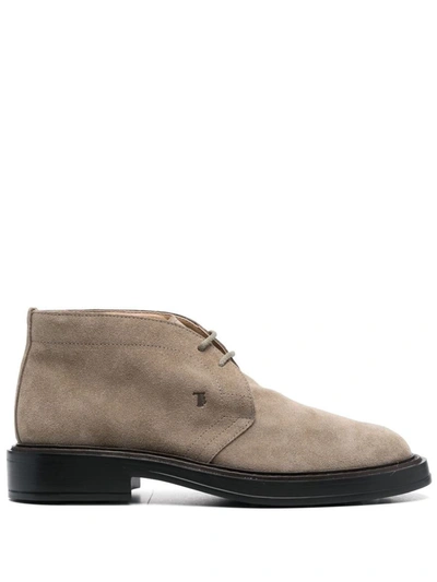 Shop Tod's Suede Leather Boots Shoes In Nude & Neutrals