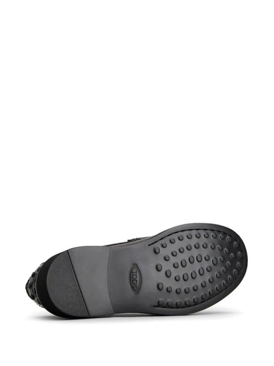 Tod's Block Heel Loafers Penny Strap In Black