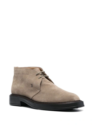 Shop Tod's Suede Leather Boots Shoes In Nude & Neutrals