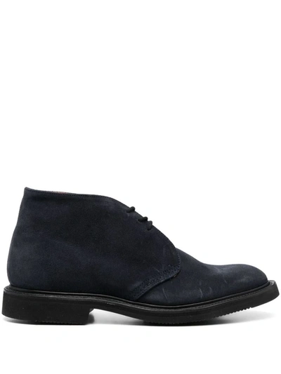 Tricker's Lace-up Suede Round Toe Ankle Boots In Black