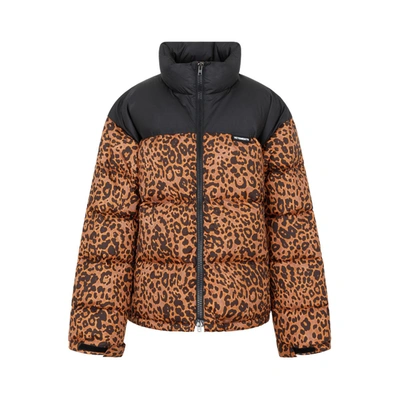 Shop Vetements Leopard Logo Puffer Jacket In Black