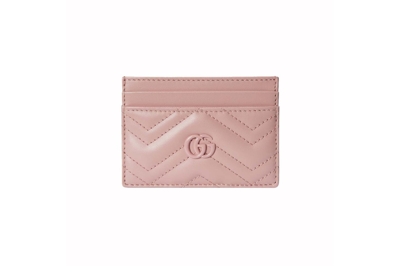 Pre-owned Gucci Gg Marmont Matelasse Card Case Light Pink