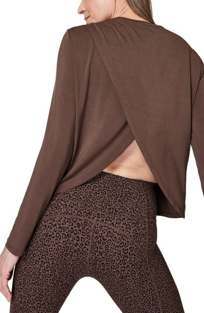 Shop Sweaty Betty Drape Back Long Sleeve Top In Walnut Brown
