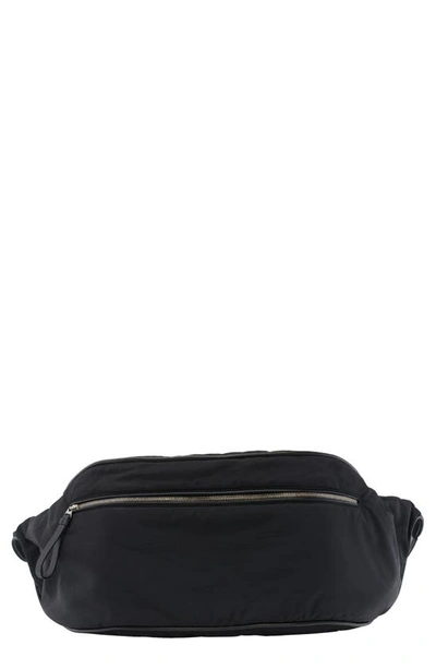 Shop Bottega Veneta Large Nylon Belt Bag In 8803 Black/ Silver