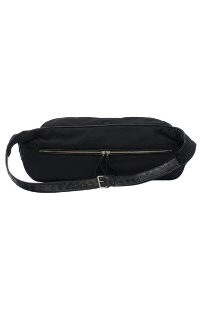 Shop Bottega Veneta Large Nylon Belt Bag In 8803 Black/ Silver