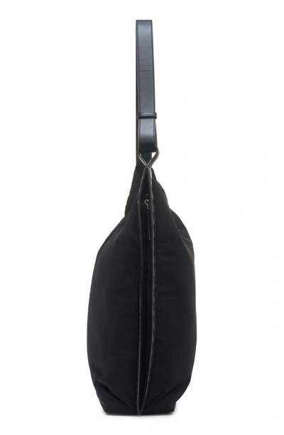 Shop Bottega Veneta Large Nylon Hobo Bag In 8803 Black/ Silver