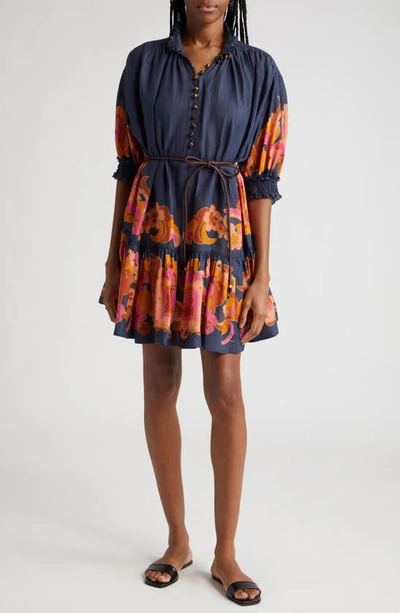 Shop Zimmermann Acadian Paisley Belted Minidress In Navy Paisley