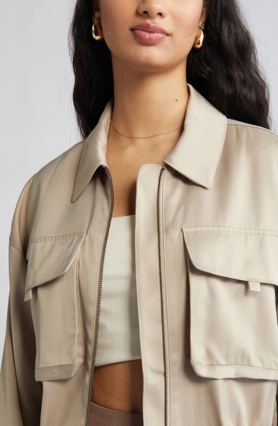 Open Edit Satin Utility Jacket In Tan Oxford
