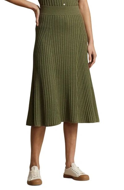 Shop Ralph Lauren Rib Wool Skirt In Sage Melange