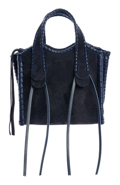 Shop Chloé Small Mony Suede Tote In Midnight Blue 48c