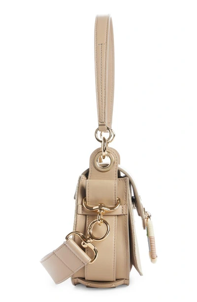 Shop Chloé Tess Linen & Leather Crossbody Bag In Argil Brown