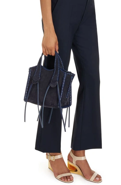 Shop Chloé Small Mony Suede Tote In Midnight Blue 48c
