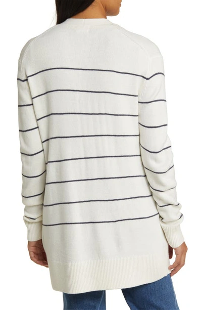 Caslon Stripe Open Front Cardigan In Ivory- Navy Silvia Stripe