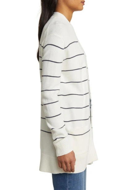 Caslon Stripe Open Front Cardigan In Ivory- Navy Silvia Stripe