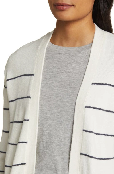 Caslon Stripe Open Front Cardigan In Ivory- Navy Silvia Stripe
