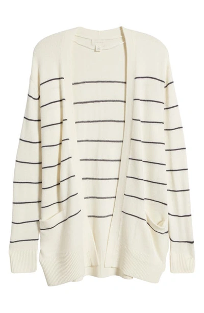 Caslon Stripe Open Front Cardigan In Ivory- Navy Silvia Stripe