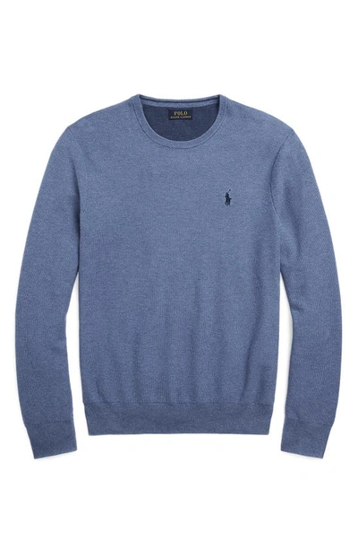 Shop Polo Ralph Lauren Piqué Crewneck Sweater In Blue Stone Heather
