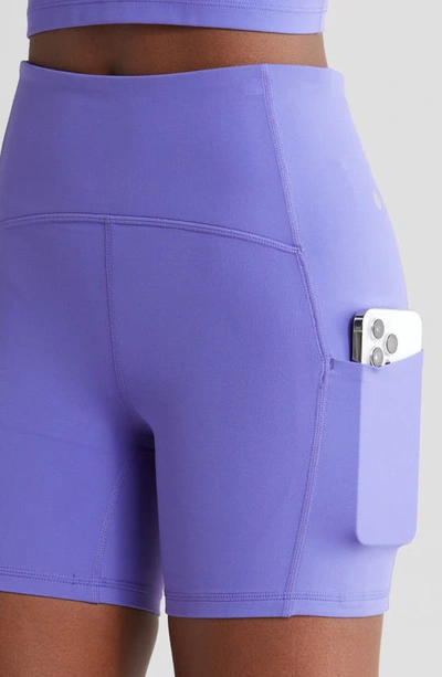 Shop Zella Studio Luxe Pocket Bike Shorts In Purple Opulence