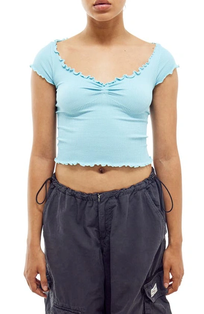 Shop Bdg Urban Outfitters Elsie Cap Sleeve Rib Crop Top In Light Blue