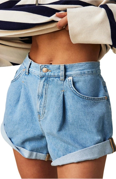 Free People Danni Roll Cuff Denim Shorts In Open Sky