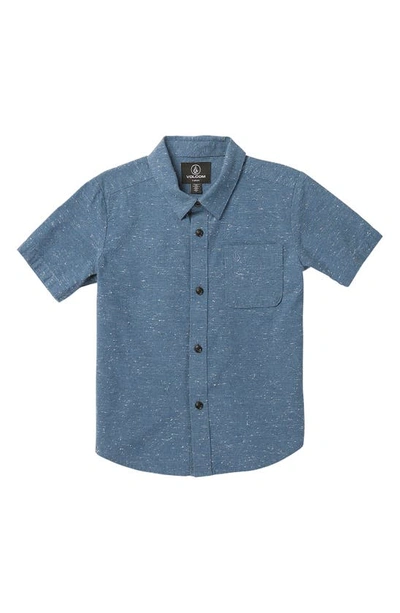 Shop Volcom Kids' Playdate Knight Short Sleeve Cotton Button-up Shirt In Stone Blue