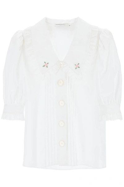 Shop Alessandra Rich Short Sleeved Shirt With Embroidered Collar