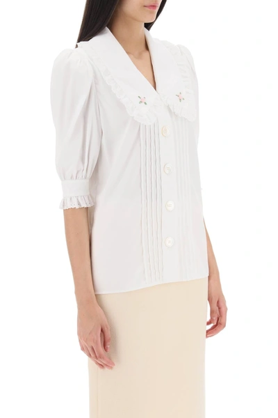 Shop Alessandra Rich Short Sleeved Shirt With Embroidered Collar