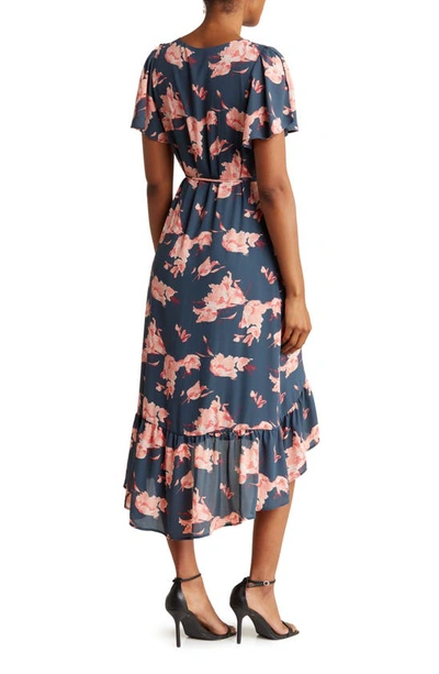 Chelsea28 Flounce Floral Print Chiffon Wrap Dress In Navy M Joss Floral