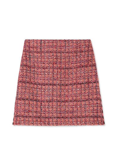 Shop St John Textured Slub Tweed Skirt In Cranberry/ecru/brick Multi