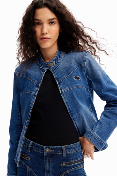 Shop Desigual Denim Biker Jacket In Blue