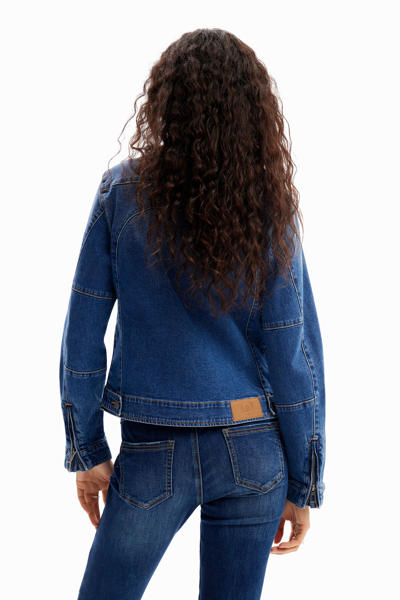 Shop Desigual Denim Biker Jacket In Blue