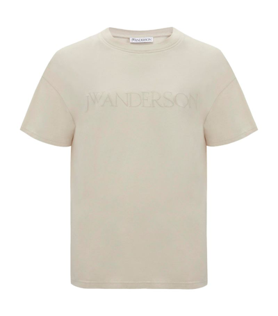 Shop Jw Anderson Embroidered Logo T-shirt In Beige
