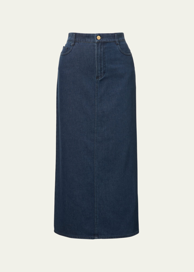 Shop Tove Sera Denim Midi Skirt In Mid Blue