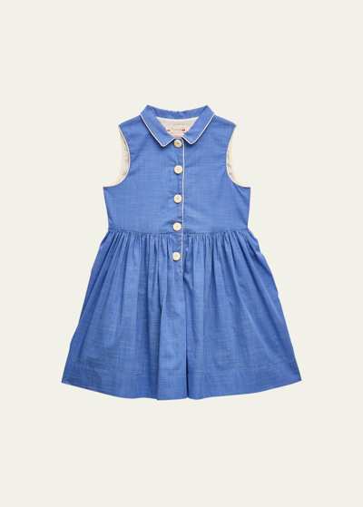 Shop Bonpoint Girl's Anne Button-front Dress In Bleu Intense