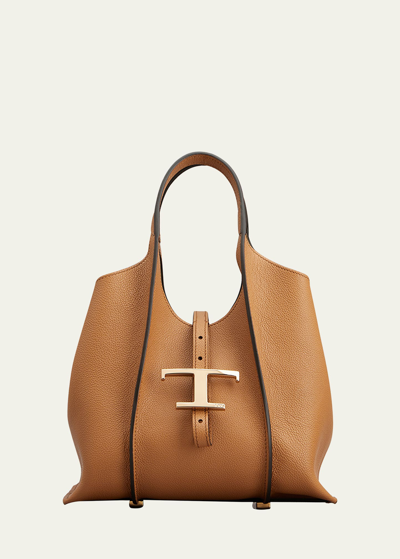Shop Tod's Small T Timeless Shopping Bag In Kenia Scuro