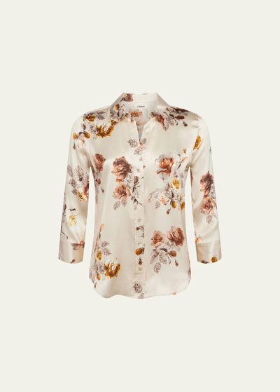 Shop L Agence Dani Floral-print Silk Shirt In Buff Multi Tonal
