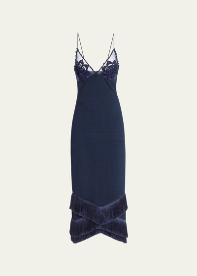 Shop Patbo Embroidered Crochet Sheath Midi Dress In French Navy