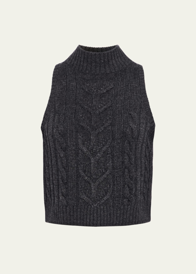 Shop L Agence Bellini Cable-knit Turtleneck Tank Top In Charcoal