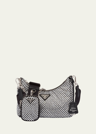 Shop Prada Re-edition Allover Crystals Shoulder Bag In F0t7o Cristal