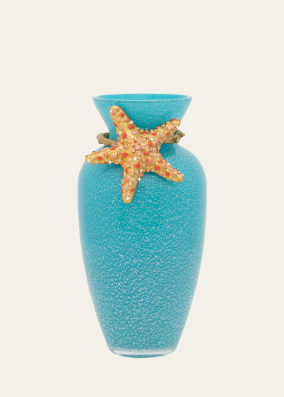 Shop Jay Strongwater Oceana Coral Vase In Blue
