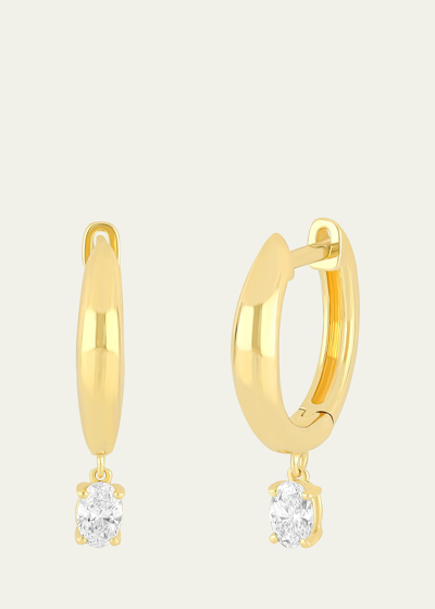 Shop Ef Collection Diamond Oval Drops On Domed Earrings In Gold