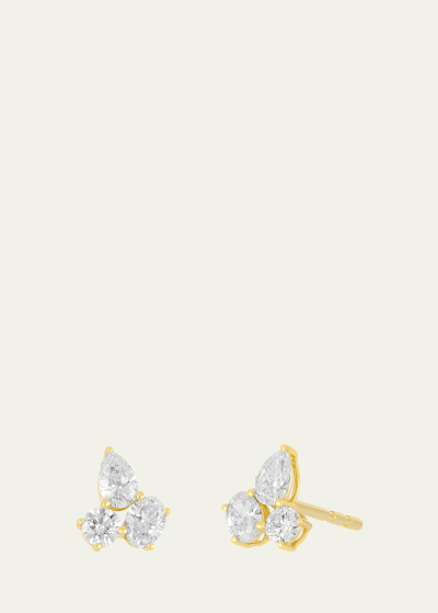 Shop Ef Collection Triple Diamond Cluster Stud Earrings In Gold