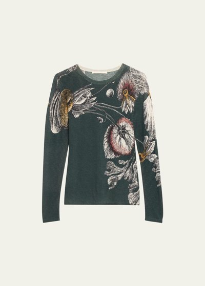 Shop Jason Wu Collection Merino Wool Floral Print Sweater In Seagreen Multi
