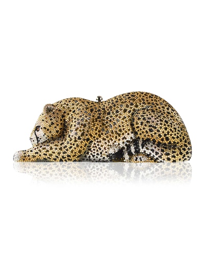 Shop Judith Leiber Crystal-embellished Wildcat Clutch Bag In Gold