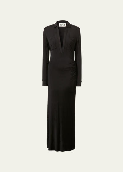 Shop Tove Iana Long-sleeve Jersey Maxi Dress In Black