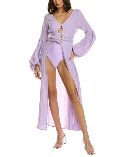 Shop Shani Shemer Jaclyn Linen Robe Maxi Dress In Purple