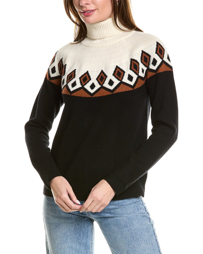 Shop Two Bees Cashmere Fairisle Turtleneck Wool & Cashmere-blend Sweater In Black