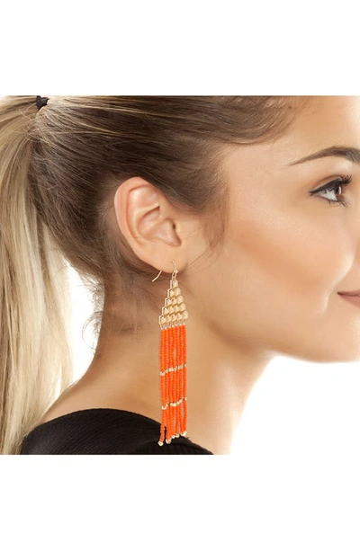 Shop Allsaints Pyramid Bead Fringe Drop Earrings In Orange