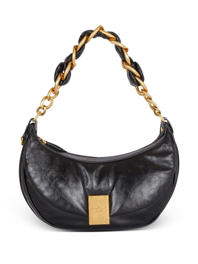 Shop Balmain Black 1945 Soft Crinkled Leather Shoulder Bag