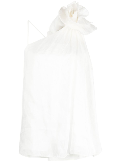 Shop Aje White Flower-appliqué Linen-silk Top